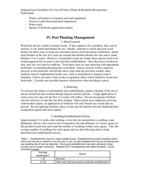 Saskatchewan Guidelines For Use Of Native Plants In Roadside ...