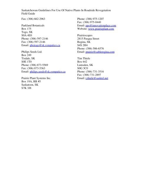 Saskatchewan Guidelines For Use Of Native Plants In Roadside ...