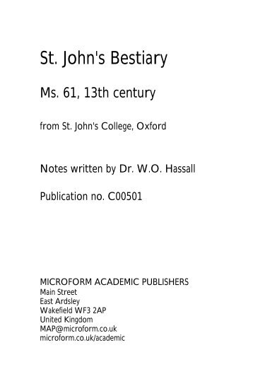 St. John's Bestiary from St. John's College, Oxford : Ms. 61 - Microform