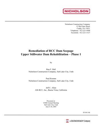 Remediation of RCC Dam Seepage Upper Stillwater Dam ...