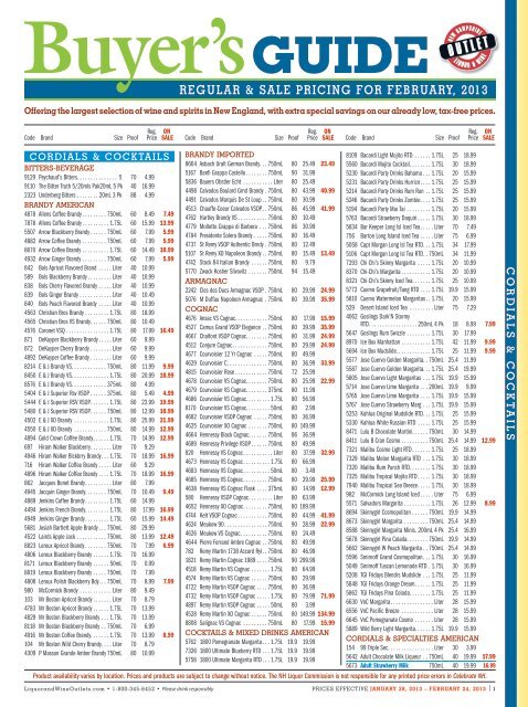 regular & sale pricing For February, 2013 - New Hampshire Liquor ...