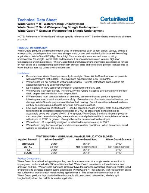 Technical Data Sheet - CertainTeed