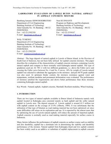 laboratory evaluation of lawele buton natural asphalt in - EASTS