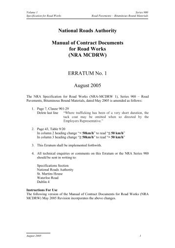 Manual of Contract Documents for Road Works (NRA