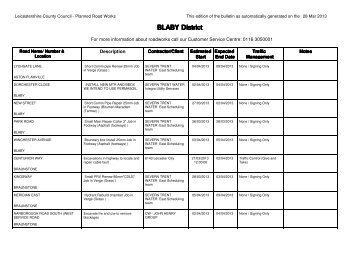 Blaby District Roadworks - Leicestershire County Council