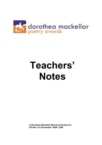 Teachers' Notes - Dorothea Mackellar Poetry Awards