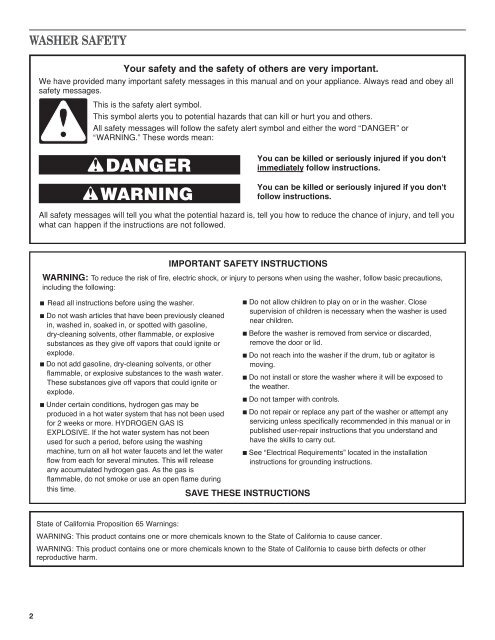 front-loading automatic washer use and care guide ... - Whirlpool