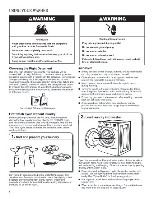 front-loading automatic washer use and care guide ... - Whirlpool