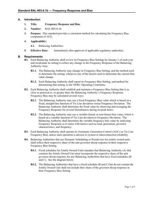 Standard BAL-003-0.1b — Frequency Response and Bias A ... - NERC