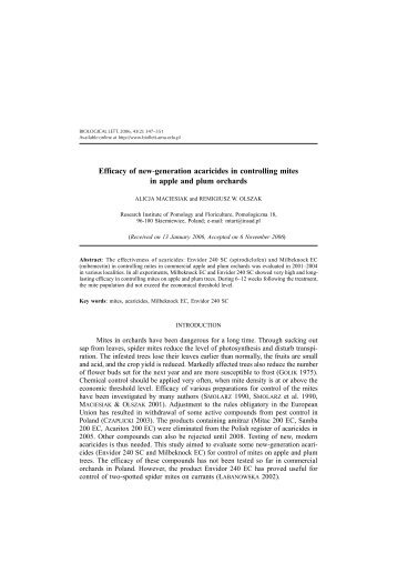 Efficacy of new-generation acaricides in controlling mites in apple ...