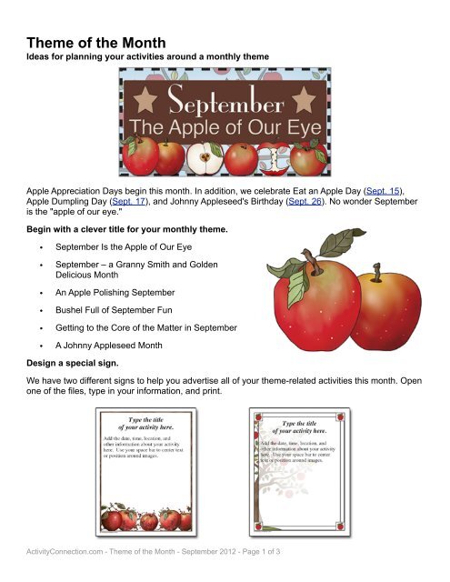 Theme Of The Month Activity Connection