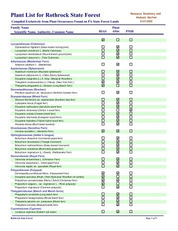 Plant List for Rothrock State Forest