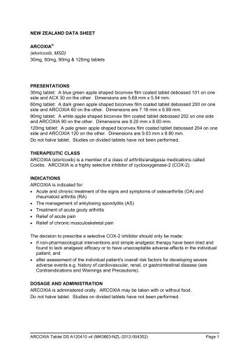 NEW ZEALAND DATA SHEET ARCOXIA® (etoricoxib ... - Medsafe