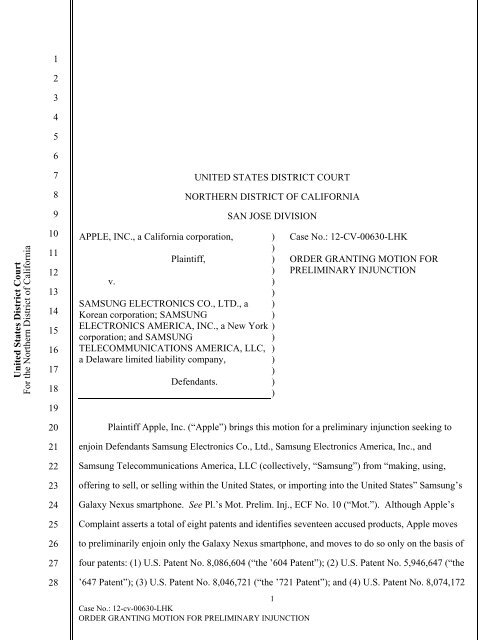 Order Granting Motion For Preliminary Injunction - United States ...