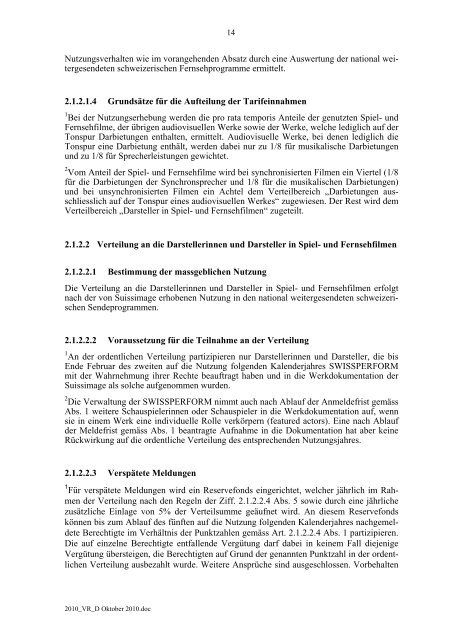 Verteilreglement SWISSPERFORM