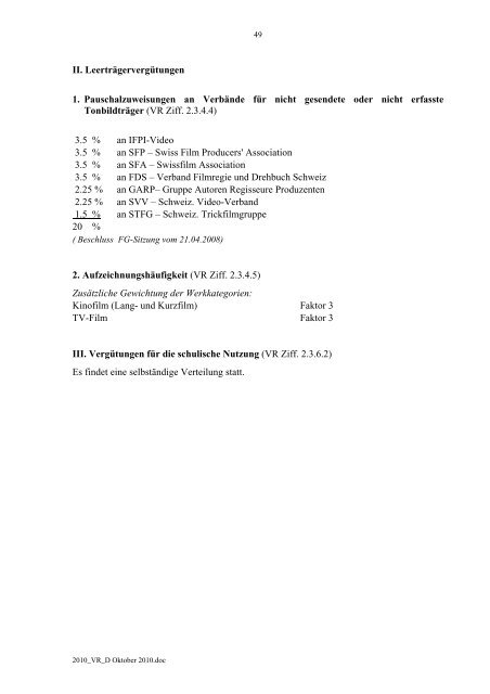 Verteilreglement SWISSPERFORM