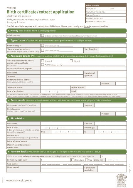 Birth certificate/extract application - Department of Justice and ...