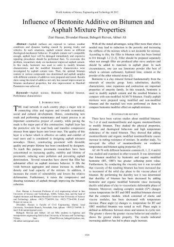 Influence of Bentonite Additive on Bitumen and Asphalt Mixture ...