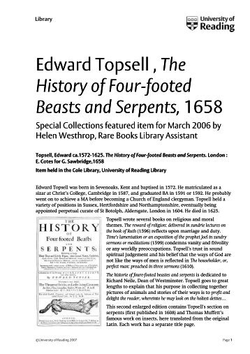 Edward Topsell , The History of Four-footed Beasts and Serpents ...