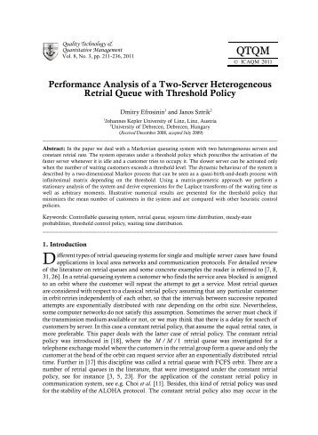Performance Analysis of a Two-Server Heterogeneous Retrial ...