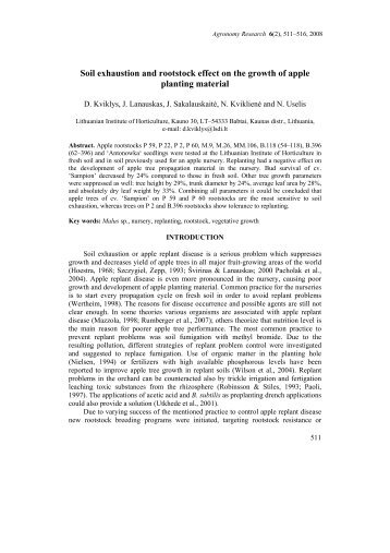 Soil exhaustion and rootstock effect on the growth of apple planting ...