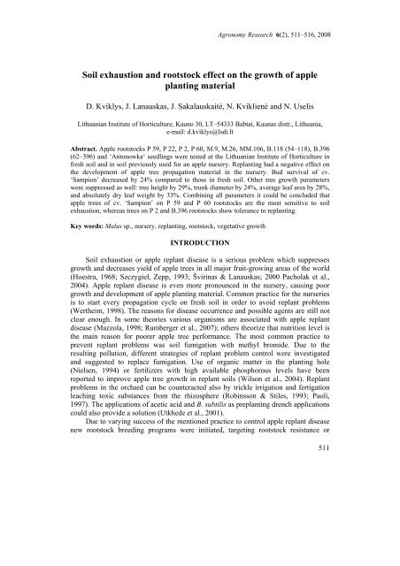 Soil exhaustion and rootstock effect on the growth of apple planting ...