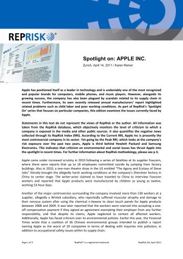 Spotlight on: APPLE INC. - RepRisk