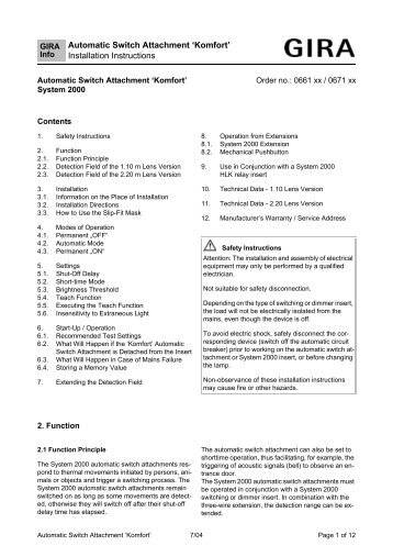 Automatic Switch Attachment 'Komfort' Installation Instructions