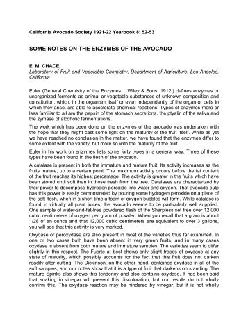 Some Notes on the Enzymes of the Avocado - Avocadosource.com