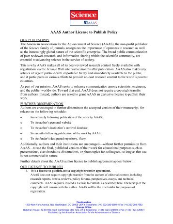 AAAS Author License to Publish Policy - Science