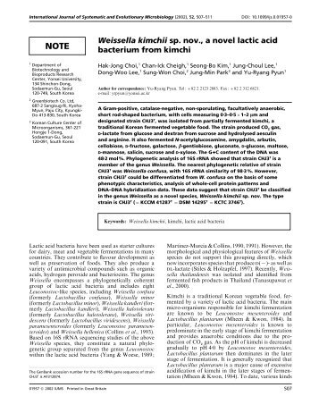 Weissella kimchii sp. nov., a novel lactic acid bacterium from kimchi