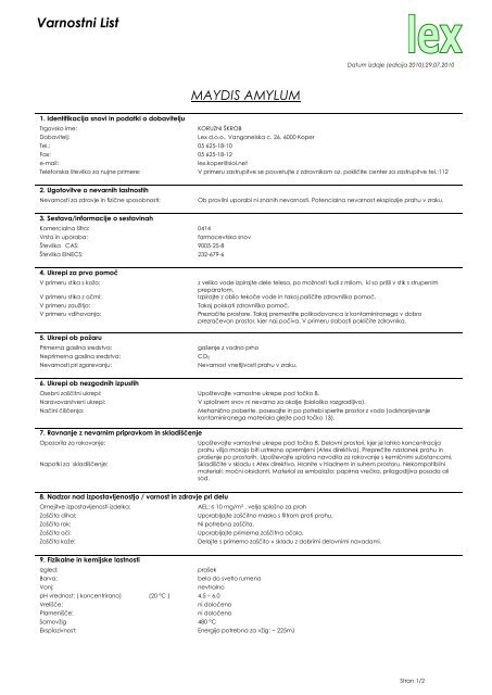 Varnostni list - Lex doo