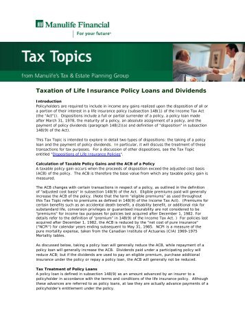Taxation of Life Insurance Policy Loans and Dividends - Repsource ...