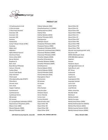 PRODUCT LIST - Chemsynergy