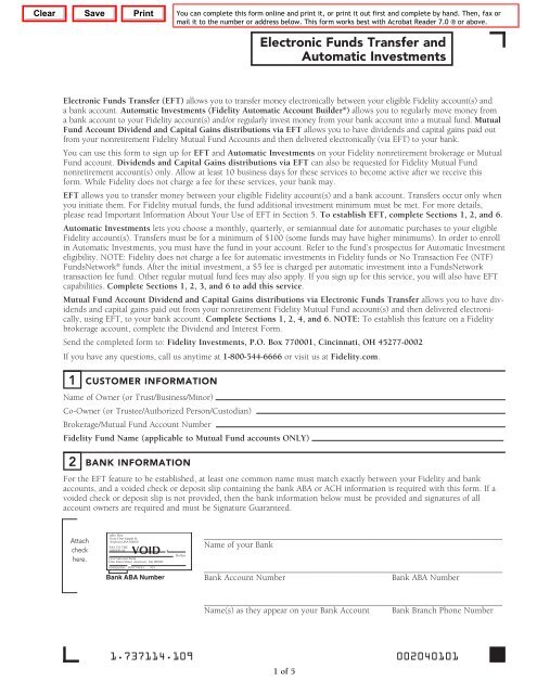 Electronic Funds Transfer and Automatic Investments - Fidelity