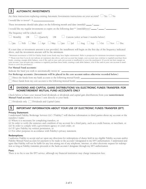 Electronic Funds Transfer and Automatic Investments - Fidelity