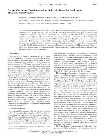 Organic Carbonates: Experiment and ab Initio Calculations for ...