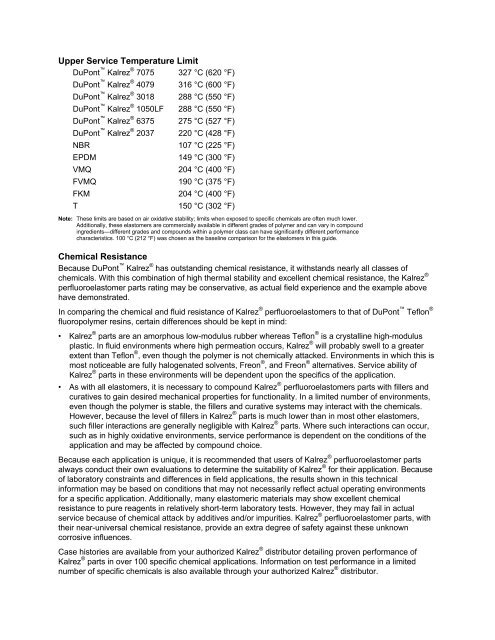 DuPont™ Kalrez® Chemical Resistance and Fluid Compatability ...