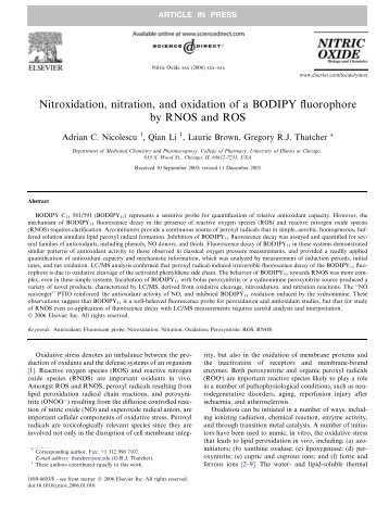 Nitroxidation, nitration, and oxidation of a BODIPY fluorophore by ...