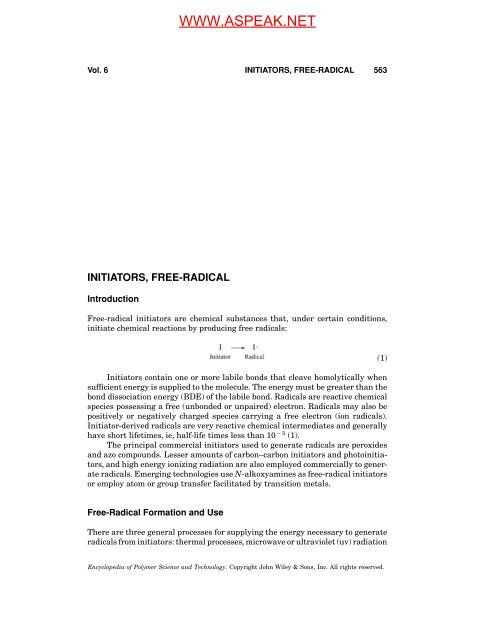 "Initiators, Free-Radical". In: Encyclopedia of Polymer Science and ...