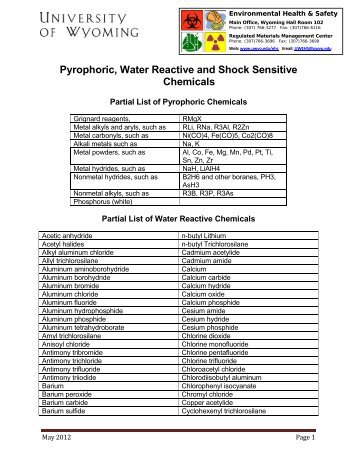 Pyrophoric, Water Reactive and Shock Sensitive Chemicals