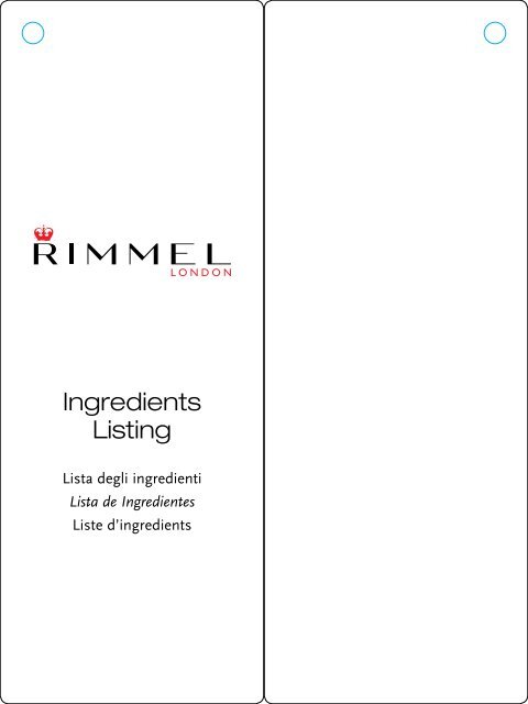 Ingredients Listing - Rimmel London