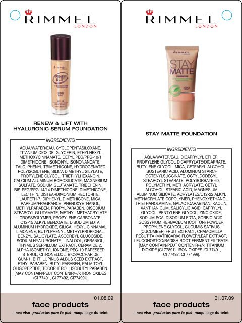 Ingredients Listing - Rimmel London