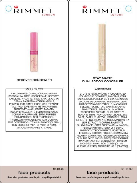 Ingredients Listing - Rimmel London