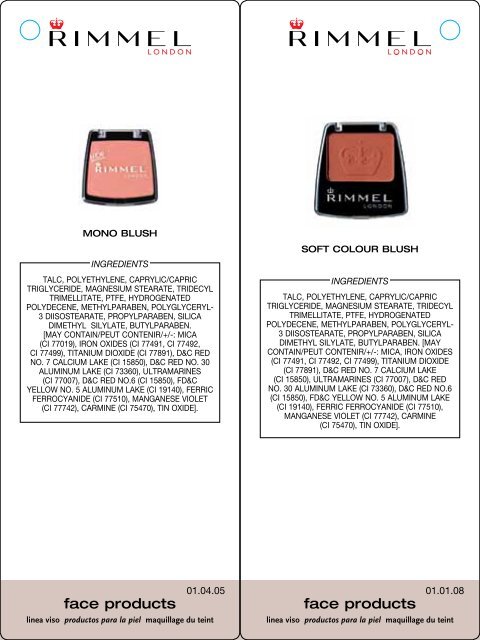 Ingredients Listing - Rimmel London