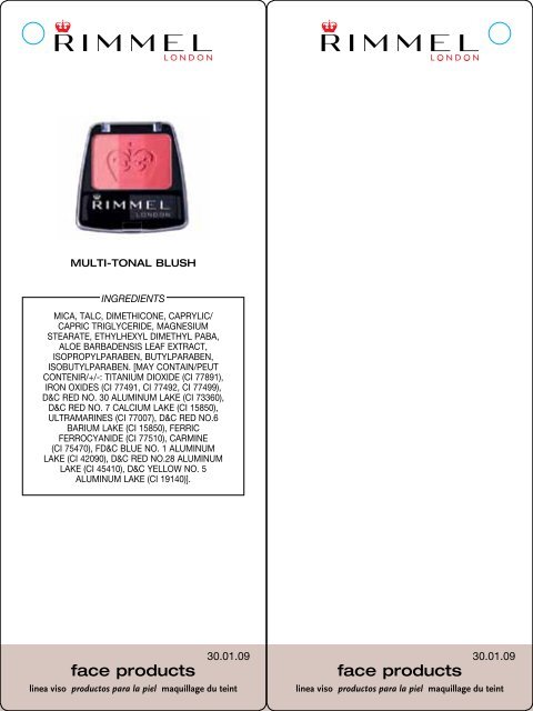 Ingredients Listing - Rimmel London