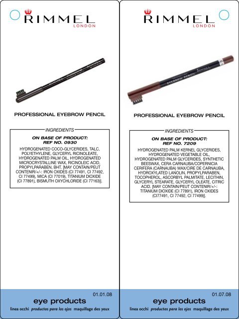 Ingredients Listing - Rimmel London