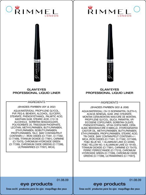 Ingredients Listing - Rimmel London