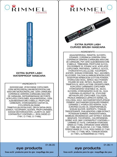 Ingredients Listing - Rimmel London