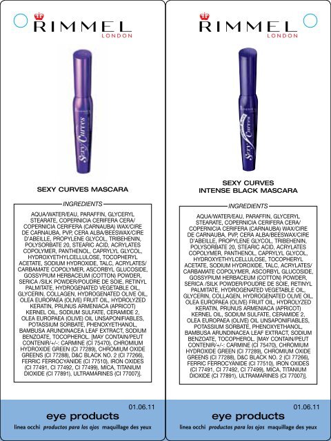 Ingredients Listing - Rimmel London